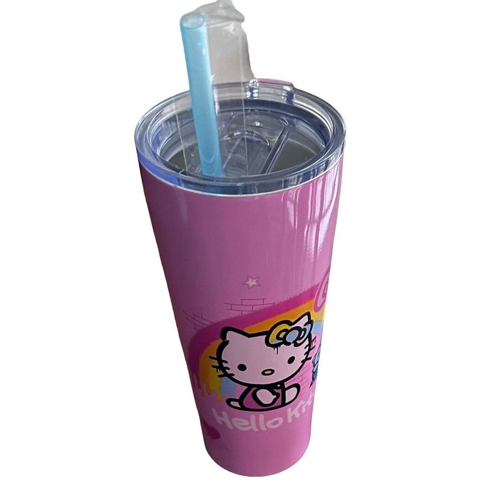 Hello Kitty Pink Insulated Tumbler with Straw Cute Travel Cup